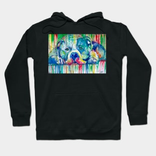 PIT BULL RESTING ON THE FLOOR - watercolor portrait Hoodie